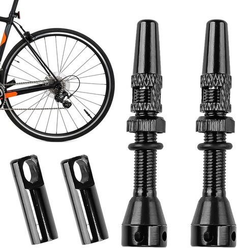 2PCS 44mm Tubeless Presta Valve Stem, Bluck Lightweight Alloy Bike Valve Stem Kit with Valve Core Removal Tool and Valve Stem Cap, for Bicycle Tire Valve Stem Replacement(44mm 15g) in Saudi Arabia