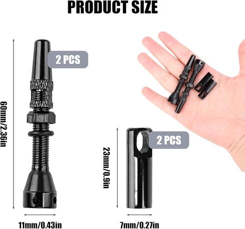 2PCS 44mm Tubeless Presta Valve Stem, Bluck Lightweight Alloy Bike Valve Stem Kit with Valve Core Removal Tool and Valve Stem Cap, for Bicycle Tire Valve Stem Replacement(44mm 15g) in Saudi Arabia