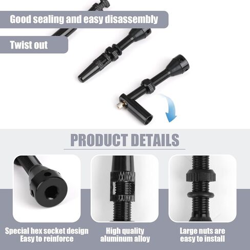 2PCS 44mm Tubeless Presta Valve Stem, Bluck Lightweight Alloy Bike Valve Stem Kit with Valve Core Removal Tool and Valve Stem Cap, for Bicycle Tire Valve Stem Replacement(44mm 15g) in Saudi Arabia