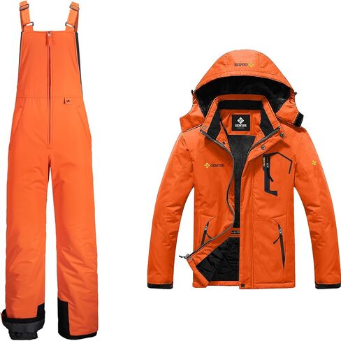 GEMYSE Men's Mountain Waterproof Ski Snow Jacket Winter Windproof Rain Jacket+Ski Bibs(Orange,Large) in Kuwait
