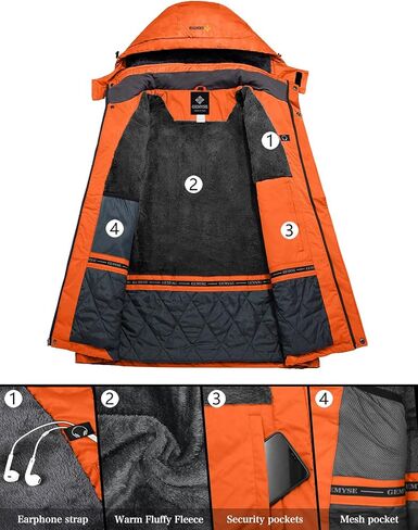 GEMYSE Men's Mountain Waterproof Ski Snow Jacket Winter Windproof Rain Jacket+Ski Bibs(Orange,Large) in Kuwait