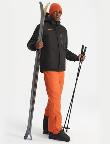 GEMYSE Men's Mountain Waterproof Ski Snow Jacket Winter Windproof Rain Jacket+Ski Bibs(Orange,Large) in Kuwait