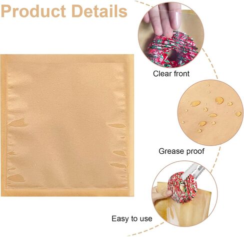 Heat Sealable Bakery Bags with Window, 100 Pack 7x7.5 Inches Cookie Bags Kraft Paper Greaseproof Pastry Bags with Clear Front for Baked Goods Packaging (Brown-100PCS) in Saudi Arabia