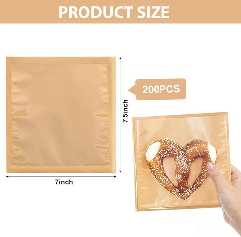 Heat Sealable Bakery Bags with Window, 100 Pack 7x7.5 Inches Cookie Bags Kraft Paper Greaseproof Pastry Bags with Clear Front for Baked Goods Packaging (Brown-100PCS) in Saudi Arabia