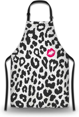 Chef Apron for Women Leopard Texture with Kiss Print Grilling Aprons for Men for Kitchen Cooking Restaurant BBQ Painting Crafting 27" (W) x 31" (H), Waterproof Apron in Saudi Arabia