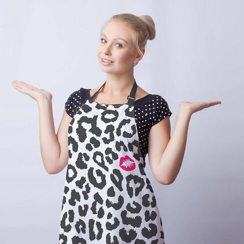 Chef Apron for Women Leopard Texture with Kiss Print Grilling Aprons for Men for Kitchen Cooking Restaurant BBQ Painting Crafting 27" (W) x 31" (H), Waterproof Apron in Saudi Arabia