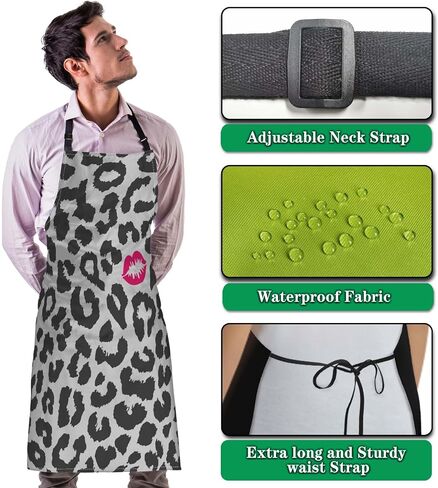 Chef Apron for Women Leopard Texture with Kiss Print Grilling Aprons for Men for Kitchen Cooking Restaurant BBQ Painting Crafting 27" (W) x 31" (H), Waterproof Apron in Saudi Arabia