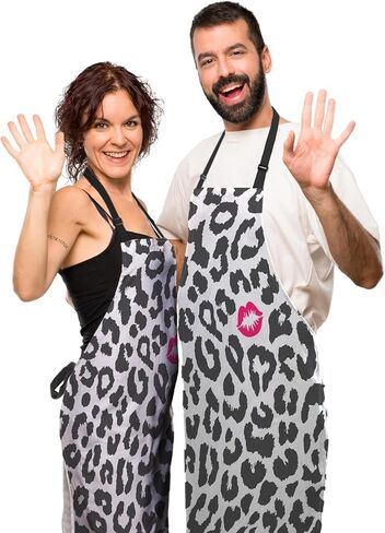 Chef Apron for Women Leopard Texture with Kiss Print Grilling Aprons for Men for Kitchen Cooking Restaurant BBQ Painting Crafting 27" (W) x 31" (H), Waterproof Apron in Saudi Arabia