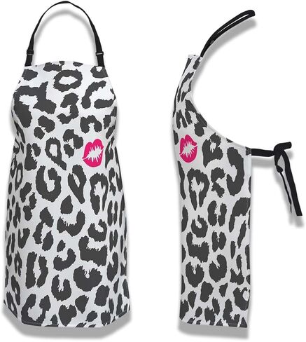 Chef Apron for Women Leopard Texture with Kiss Print Grilling Aprons for Men for Kitchen Cooking Restaurant BBQ Painting Crafting 27" (W) x 31" (H), Waterproof Apron in Saudi Arabia