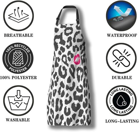 Chef Apron for Women Leopard Texture with Kiss Print Grilling Aprons for Men for Kitchen Cooking Restaurant BBQ Painting Crafting 27" (W) x 31" (H), Waterproof Apron in Saudi Arabia