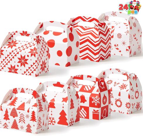 JOYIN 24 PCS Christmas Cookie Boxes, 3D Christmas Foil Treat Boxes for Holiday Xmas Goody Gift, Goodie Paper Boxes, School Classroom Party Favor Supplies, Candy Treat in Saudi Arabia