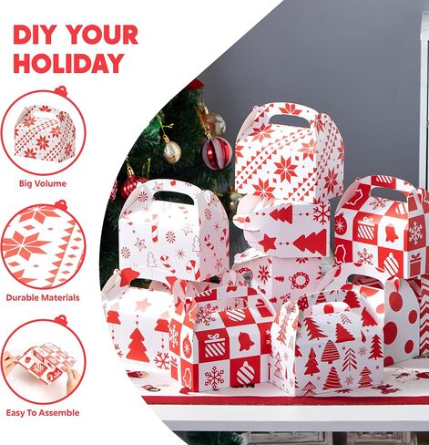 JOYIN 24 PCS Christmas Cookie Boxes, 3D Christmas Foil Treat Boxes for Holiday Xmas Goody Gift, Goodie Paper Boxes, School Classroom Party Favor Supplies, Candy Treat in Saudi Arabia