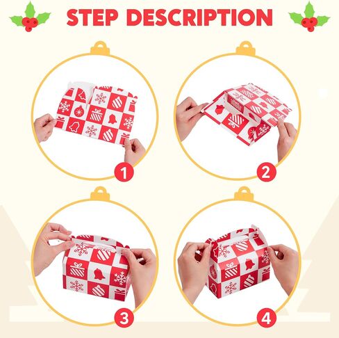 JOYIN 24 PCS Christmas Cookie Boxes, 3D Christmas Foil Treat Boxes for Holiday Xmas Goody Gift, Goodie Paper Boxes, School Classroom Party Favor Supplies, Candy Treat in Saudi Arabia