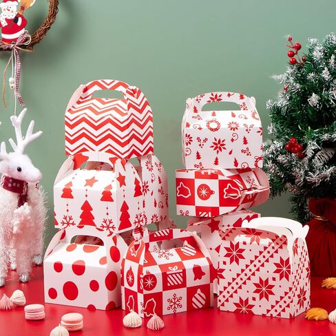 JOYIN 24 PCS Christmas Cookie Boxes, 3D Christmas Foil Treat Boxes for Holiday Xmas Goody Gift, Goodie Paper Boxes, School Classroom Party Favor Supplies, Candy Treat in Saudi Arabia