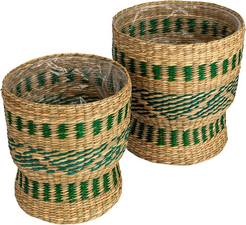 سلة ثنائية من الأعشاب البحرية التعاونية الإبداعية مع بطانة بلاستيكية، خضراء وطبيعية، مجموعة من 2 in Kuwait