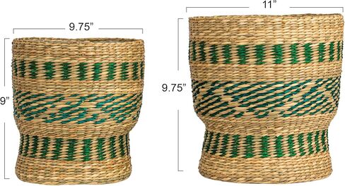 سلة ثنائية من الأعشاب البحرية التعاونية الإبداعية مع بطانة بلاستيكية، خضراء وطبيعية، مجموعة من 2 in Kuwait