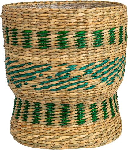 سلة ثنائية من الأعشاب البحرية التعاونية الإبداعية مع بطانة بلاستيكية، خضراء وطبيعية، مجموعة من 2 in Kuwait