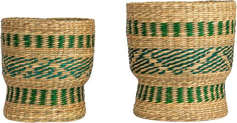 سلة ثنائية من الأعشاب البحرية التعاونية الإبداعية مع بطانة بلاستيكية، خضراء وطبيعية، مجموعة من 2 in Kuwait