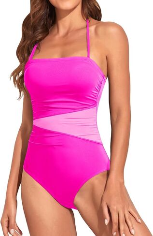Holipick Women Tummy Control One Piece Swimsuits Strapless Bandeau Bathing Suits Slimming Halter Swimwear in Saudi Arabia