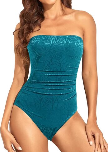 Holipick Women Tummy Control One Piece Swimsuits Strapless Bandeau Bathing Suits Slimming Halter Swimwear in Saudi Arabia