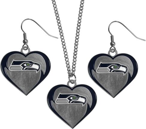 مجموعة أقراط وقلادة من Siskiyou Sports NFL Seattle SeahawksHeart، ألوان الفريق، مقاس واحد in Saudi Arabia