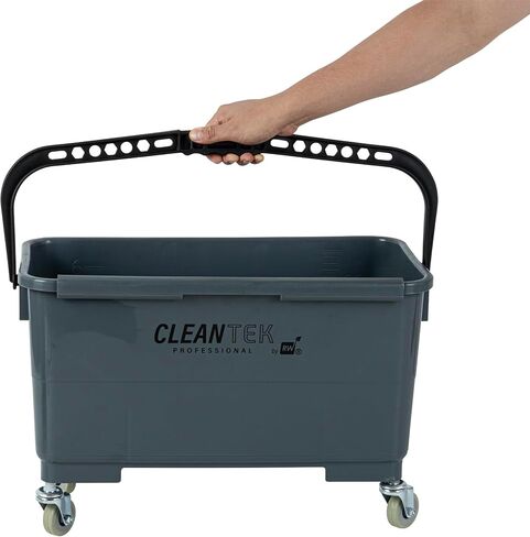 Restaurantware-Clean Tek Professional 25 Quart Cleaning Bucket with Sieve, 1 Bucket with Casters - Comfort-Grip Handle, Heavy-Duty, Gray Plastic Mop Bucket, for Cleaning Kitchens, Restaurants in Saudi Arabia