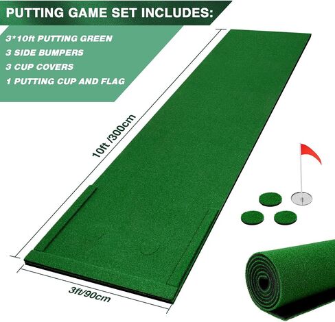 Golf Putting Green Mat Outdoor 3'x10' Golf Mats Practice Game Indoor Portable Golf Putting Green Turf with Movable Cup for Backyard Office Home Golf Pong Putting Game Set in Saudi Arabia
