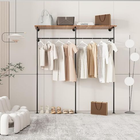 Metal Industrial Pipe Clothing Rack, Wall Mounted Clothes Racks for Hanging Clothes, Closet Organizer System, 2 Columns and 1 Layer, 80.0 x 86.6 Inches, Black, UHCR204B in Saudi Arabia