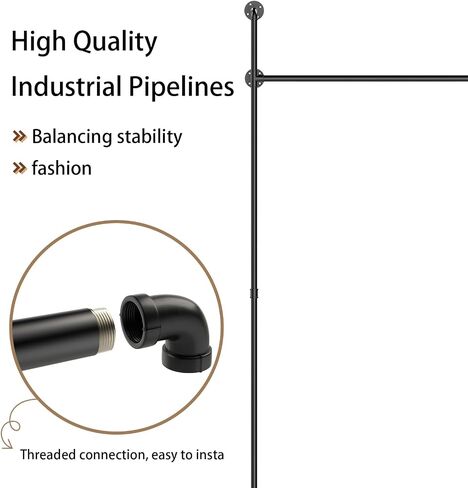 Metal Industrial Pipe Clothing Rack, Wall Mounted Clothes Racks for Hanging Clothes, Closet Organizer System, 2 Columns and 1 Layer, 80.0 x 86.6 Inches, Black, UHCR204B in Saudi Arabia