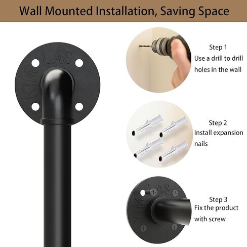 Metal Industrial Pipe Clothing Rack, Wall Mounted Clothes Racks for Hanging Clothes, Closet Organizer System, 2 Columns and 1 Layer, 80.0 x 86.6 Inches, Black, UHCR204B in Saudi Arabia