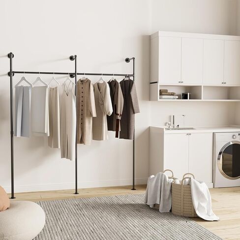 Metal Industrial Pipe Clothing Rack, Wall Mounted Clothes Racks for Hanging Clothes, Closet Organizer System, 2 Columns and 1 Layer, 80.0 x 86.6 Inches, Black, UHCR204B in Saudi Arabia