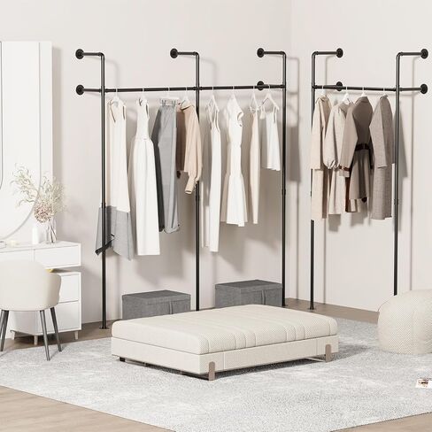 Metal Industrial Pipe Clothing Rack, Wall Mounted Clothes Racks for Hanging Clothes, Closet Organizer System, 2 Columns and 1 Layer, 80.0 x 86.6 Inches, Black, UHCR204B in Saudi Arabia