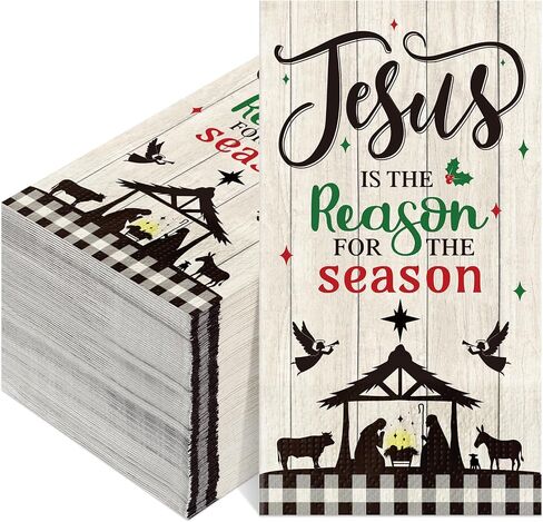 Pasimy 100 Pcs Christmas Nativity Paper Napkins Plaid Christian Disposable Dinner Hand Napkin Jesus is The Reason for The Season Paper Guest Napkins for Xmas Holiday Party Supplies in Saudi Arabia