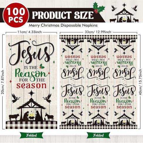 Pasimy 100 Pcs Christmas Nativity Paper Napkins Plaid Christian Disposable Dinner Hand Napkin Jesus is The Reason for The Season Paper Guest Napkins for Xmas Holiday Party Supplies in Saudi Arabia