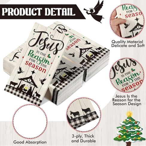 Pasimy 100 Pcs Christmas Nativity Paper Napkins Plaid Christian Disposable Dinner Hand Napkin Jesus is The Reason for The Season Paper Guest Napkins for Xmas Holiday Party Supplies in Saudi Arabia