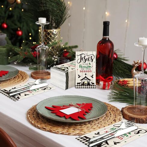 Pasimy 100 Pcs Christmas Nativity Paper Napkins Plaid Christian Disposable Dinner Hand Napkin Jesus is The Reason for The Season Paper Guest Napkins for Xmas Holiday Party Supplies in Saudi Arabia