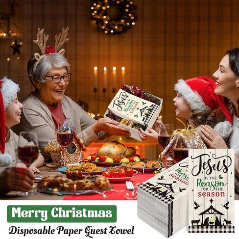 Pasimy 100 Pcs Christmas Nativity Paper Napkins Plaid Christian Disposable Dinner Hand Napkin Jesus is The Reason for The Season Paper Guest Napkins for Xmas Holiday Party Supplies in Saudi Arabia