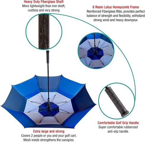 Procella 62 Inch Golf Umbrella Extra Large Automatic Open Windproof Waterproof Double Canopy Oversize Vented Stick Umbrellas for Rain - Best Golf Gifts for Men and Women in Saudi Arabia