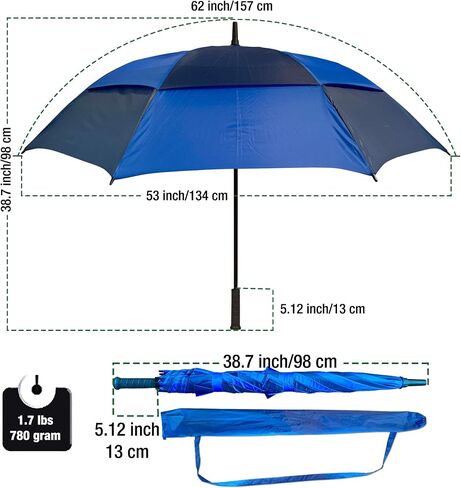 Procella 62 Inch Golf Umbrella Extra Large Automatic Open Windproof Waterproof Double Canopy Oversize Vented Stick Umbrellas for Rain - Best Golf Gifts for Men and Women in Saudi Arabia