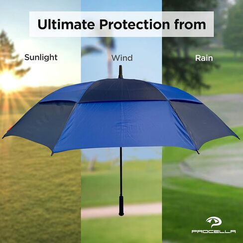 Procella 62 Inch Golf Umbrella Extra Large Automatic Open Windproof Waterproof Double Canopy Oversize Vented Stick Umbrellas for Rain - Best Golf Gifts for Men and Women in Saudi Arabia