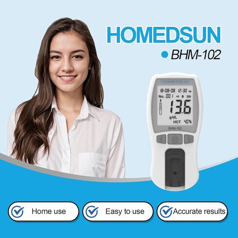 HOMEDSUN الرعاية المنزلية المحمولة تحليل الهيموغلوبين مجموعة اختبارات طبّية متر سهلة الاستخدام نتائج سريعة مع 25 قطعة شرائط المشارط القطارات in Saudi Arabia