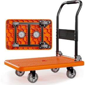 Hand Truck Foldable Dolly Cart 1600LBS Weight Portable Flatbed Cart with Two Spare Casters,Reinforced Steel Pipe for Loading and Storage