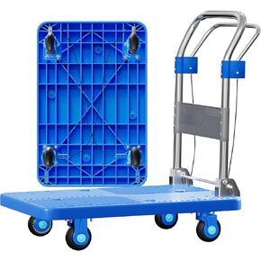 Dolly Cart Hand Truck Foldable Load Capacity 1200 lbs Portable Flatbed Cart with Hand Brake,Reinforced Steel Pipe for Loading and Storage