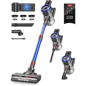 Cordless Vacuum Cleaner, 450W 40KPA 55 Mins Runtime Stick Vacuum Cordless with Rechargeable Wall Mount, Vacuum Cleaner with Touch Display for Home Pet Hair Carpet Hard Floor