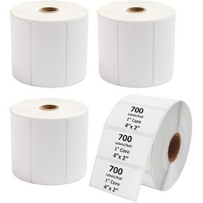 Desktop Thermal Transfer Labels, 4 x 2 Inches, 1 Inch Core, 700 Labels/Roll- 4 Rolls/Case, Perforated, Ribbon Required, for Desktop Thermal Transfer Printers