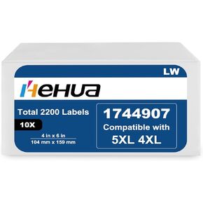 Hehua 4-Roll 1744907 with Chip 4 x 6 Direct Thermal Printer Shipping Labels Compatible with DYMO LabelWriter 5XL 4XL LW Extra-Large Internet Postage Labels, 4" x 6", Total 880 Labels