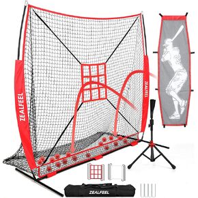 Baseball Net, 7x7 ft Pitching & Batting Net with Dummy Batter, Large Ball Collection System, 2 Strike Zones, Batting Tee, Carry Bag, Baseball Softball Net for Batting Pitching Hitting