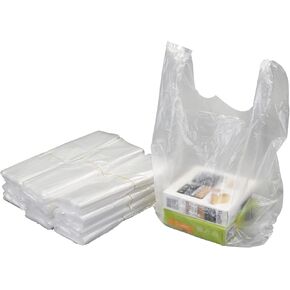 Zopnny 480 Counts Plastic Grocery T-shirt Bags, Clear Carry Out Bags