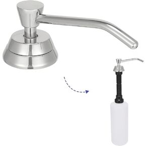 Heavy Duty Brass Countertop Liquid Soap Dispenser, Commercial Grade Top Fill Built-in Soap Dispenser with 34 oz/ 1L Bottle for Bathroom, Kitchen, Public Restroom, Chrome Finish, 4" Spout