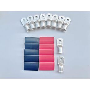 (10PCS-1/0 * 1/4) tinned Ring Terminal Heavy Duty Wire Lug Battery Cable Connector Copper Lug Battery Terminal Connector,with 3:1 Heat Shrink Tube Sleeve